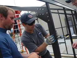 Dylan and Brodie securing the second truss
